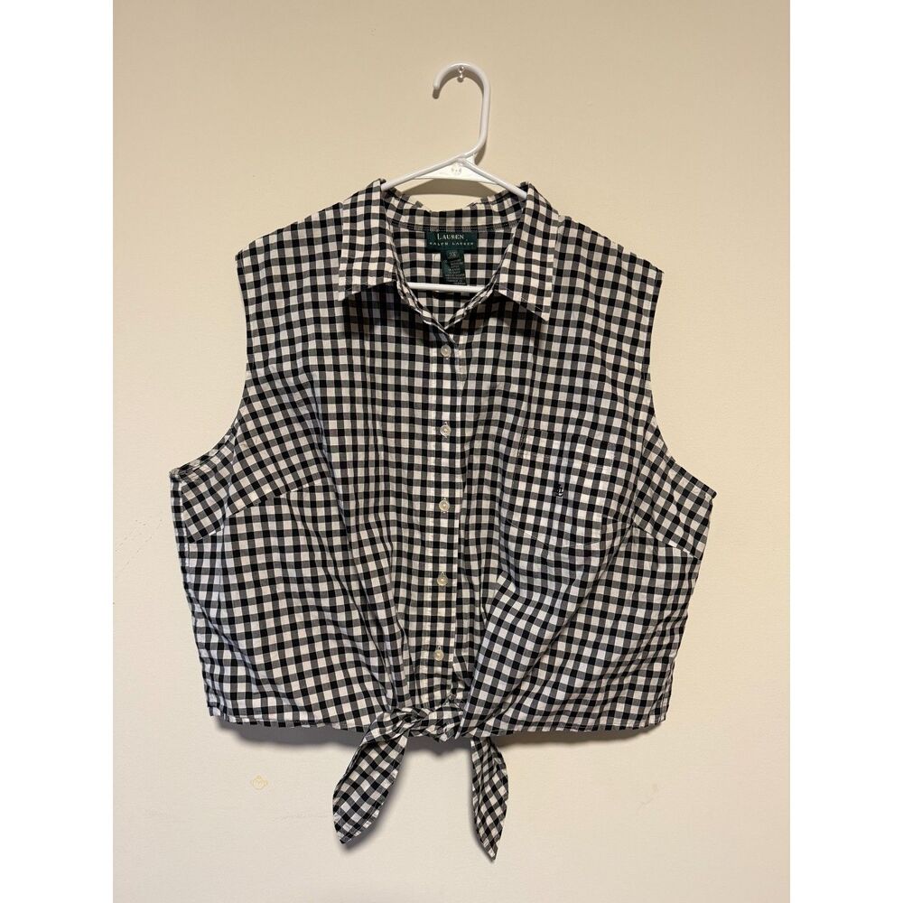 3X Lauren Plaid Front Botton Top